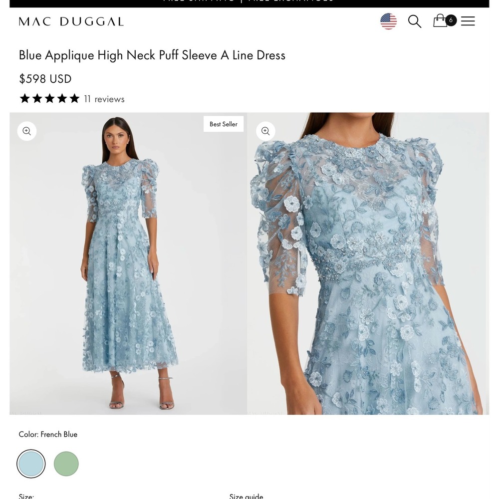 NWT MAC DUGGAL [‎ 12 ] 68193 Applique High Neck Puff Sleeve A Line Dress J2170 - Picture 3 of 11
